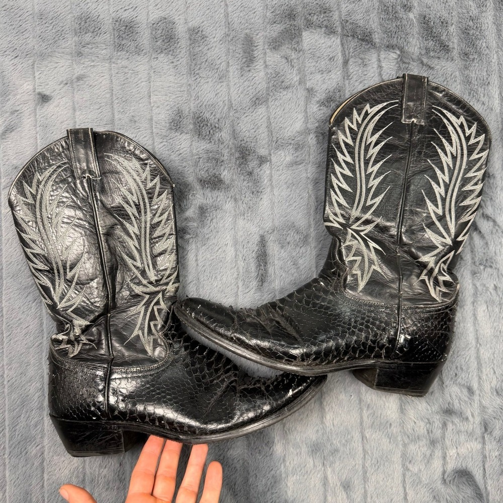 Justin Vintage Black Snakeskin Western Cowboy Boots Pointed Toe JB 8022 Mens 10D